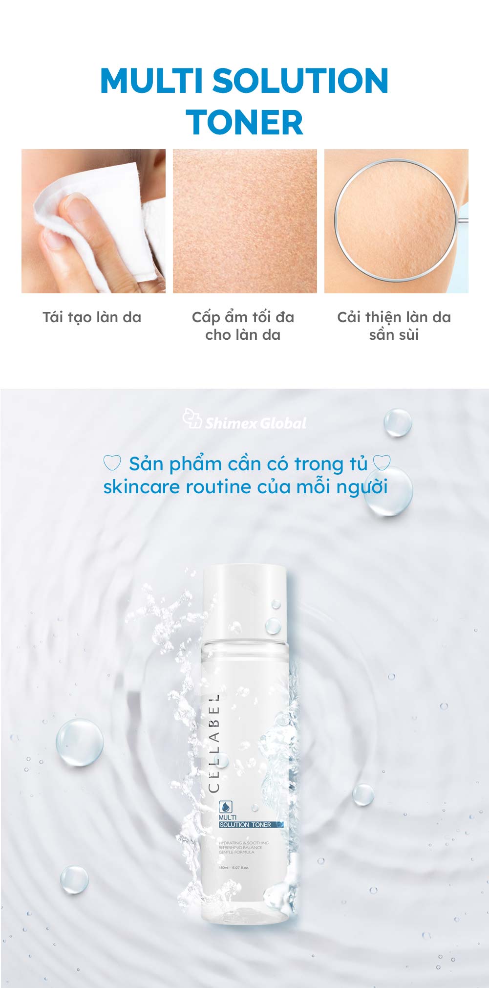 Nước cân bằng da, cấp ẩm CELLABEL MULTI SOLUTION TONER 150ml